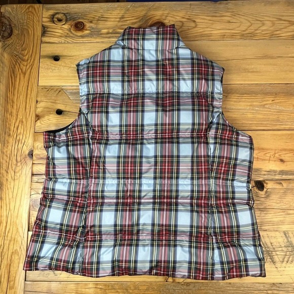Lands End Puffer Vest Plaid Snap Up Pockets - Picture 2 of 10